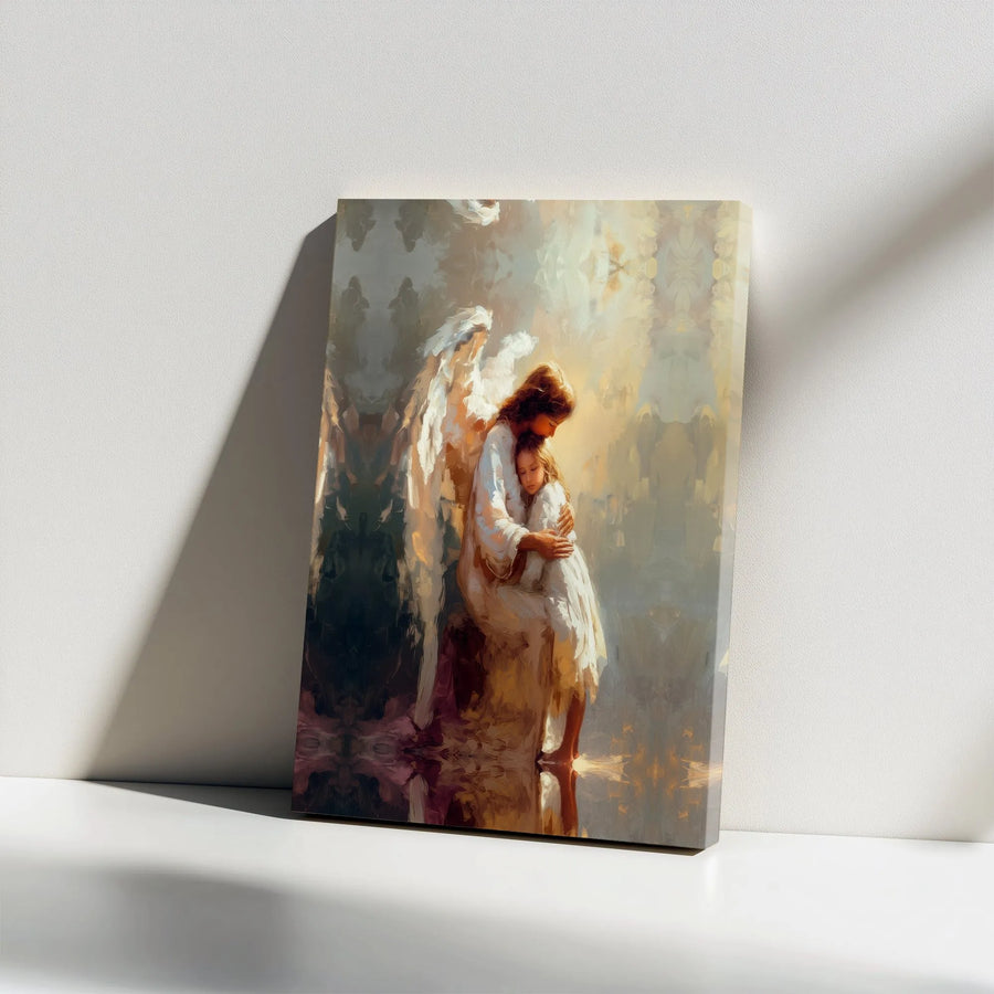 Guardian Angel and Child Canvas Print | Impressionist Jesus Painting Art | Gallery Wrapped Premium Canvas | Christian Home Decor Faith Gift