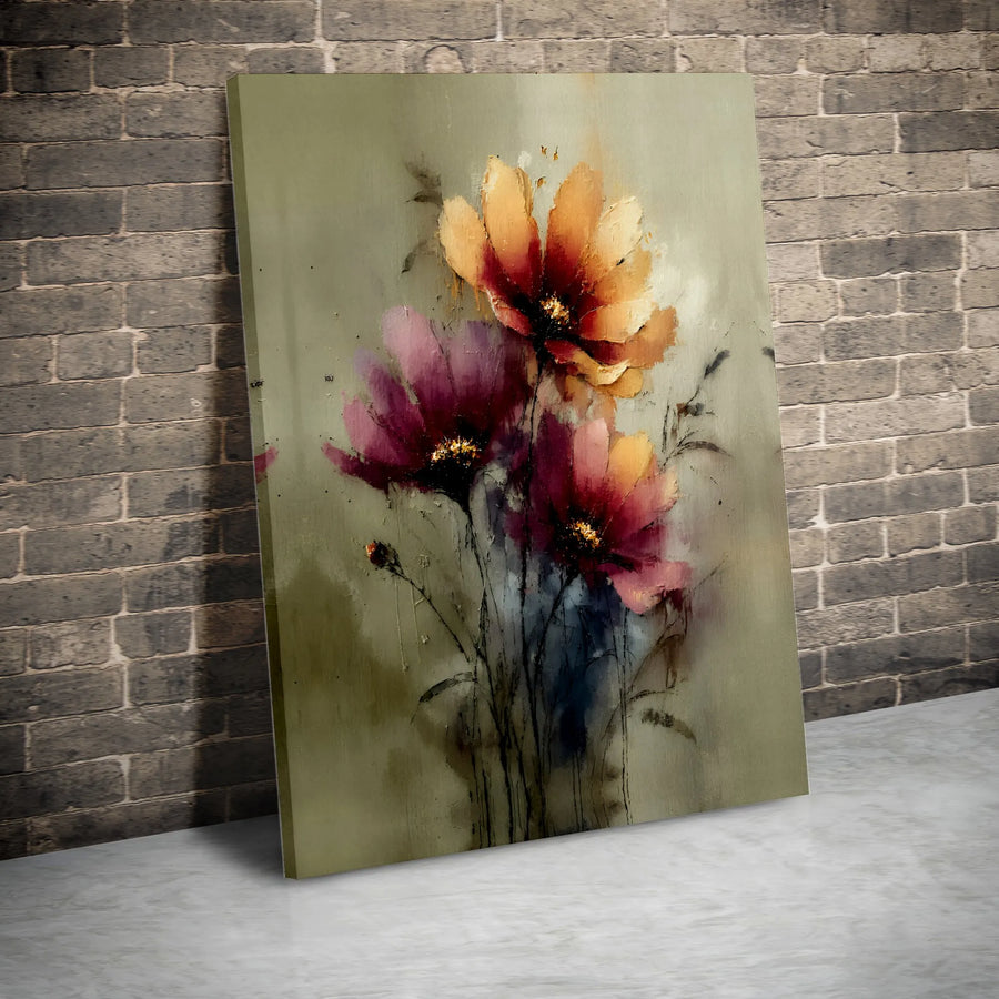 Abstract Floral Canvas Wall Art | Textured Botanical Oil Painting Style Print | Premium Gallery Wrapped Canvas | Modern Living Room & Bedroom Decor