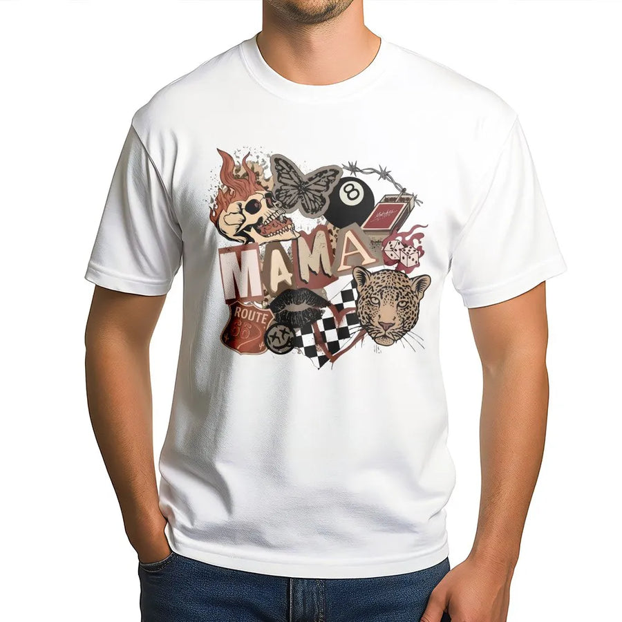 Western Mama T-Shirt | Grunge Collage Graphic with Leopard & Skull | Soft Premium Cotton | Unique Biker Mom Gift