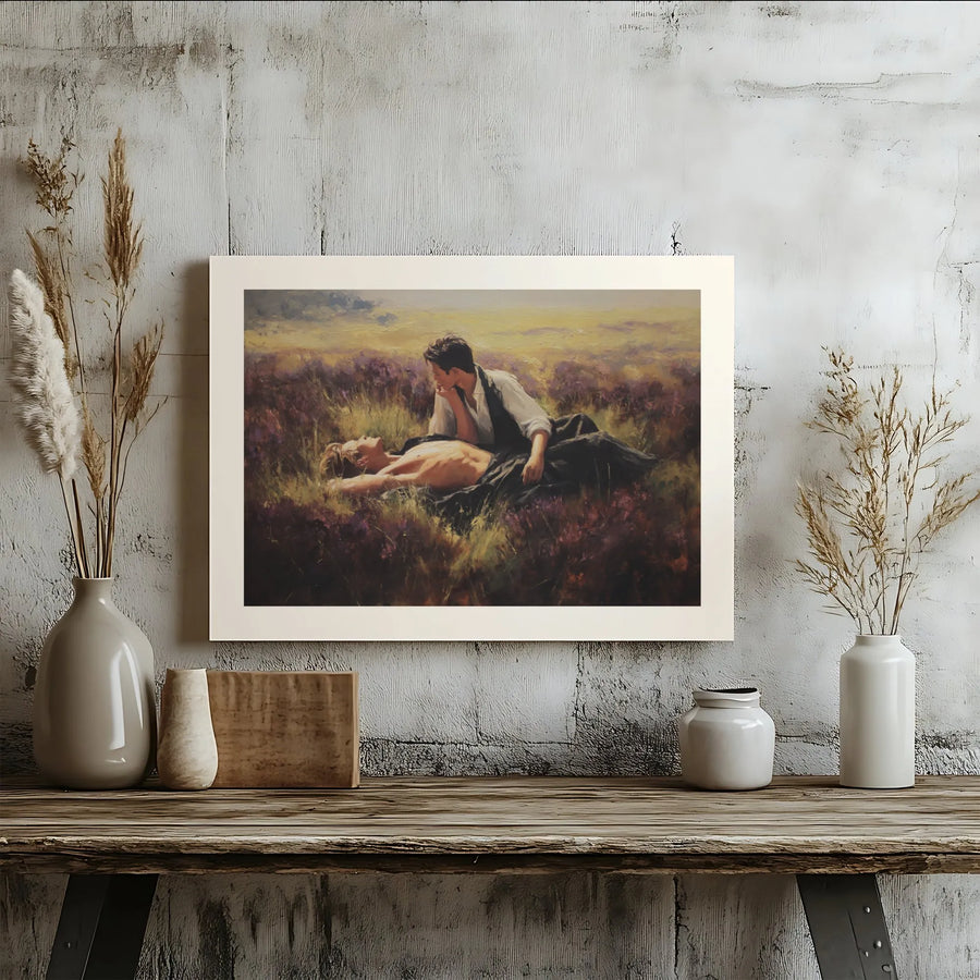 Romantic Gay Couple Canvas Print | Lovers in Purple Meadow Oil Painting Style | Premium Gallery Wrap Wall Art | LGBTQ Anniversary Gift