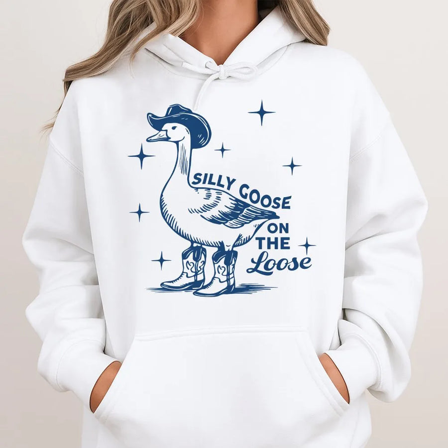 Silly Goose Hoodie | Funny Western Cowgirl Goose Graphic | Premium Cotton Blend | Unisex 90s Aesthetic Gift