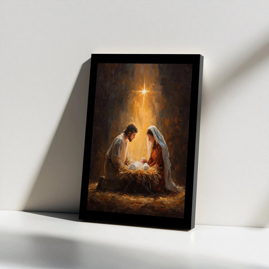 Nativity Scene Canvas Wall Art | Holy Family Oil Painting Style | Premium Gallery Wrap Decor | Religious Christmas Gift for Home
