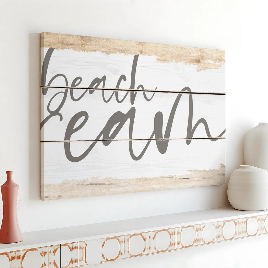 Beach Bum Canvas Wall Art | Rustic Cursive Script Typography | Premium 1.25-Inch Gallery Wrap | Coastal Home Decor Gift for Beach Lovers