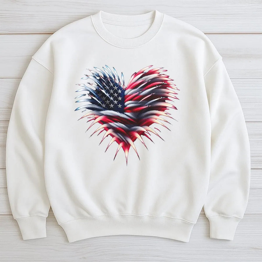 Fighter Jet American Flag Heart Sweatshirt | Patriotic Aviation Graphic | Premium Cotton Tee | 4th of July Gift for Veteran