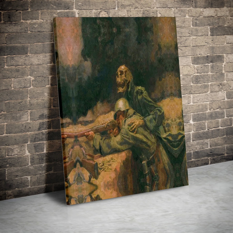 Soldier and Death Canvas Art | Vintage WW1 Trench Warfare Painting | Premium Thick Canvas Wall Decor | Gift for Military History Buff
