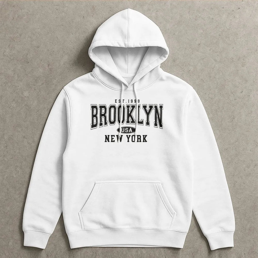 Brooklyn New York Hoodie | Distressed Varsity Lettering | Premium Cotton Blend | Unisex Streetwear Graphic Sweatshirt Gift