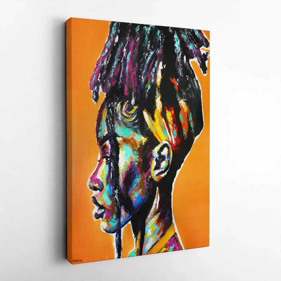 Abstract Black Woman Portrait Canvas | Colorful Afrocentric Wall Art | Premium Gallery Wrapped Print | Modern Home Decor Gift
