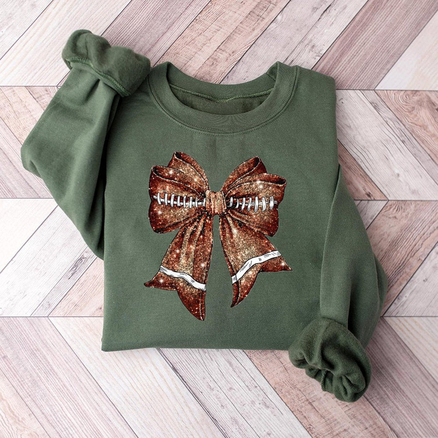 Football Bow Sweatshirt | Coquette Aesthetic Glitter Print | Premium Cotton Blend | Gift for Football Mom & Game Day Fan