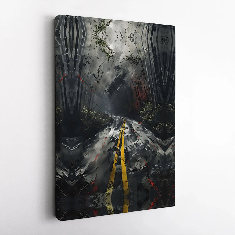 Surreal Bamboo Forest Wall Art | Dark Moody Road Abstract Canvas | Premium Gallery Wrapped Print | Modern Office Home Decor Gift