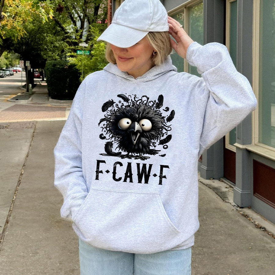 Funny Crow Hoodie | F-CAW-F Pun Graphic Art | Premium Cotton Blend Unisex Sweatshirt | Sarcastic Bird Lover Gift for Men and Women