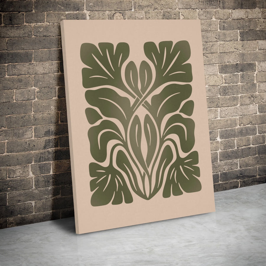Sage Green Botanical Canvas Wall Art | Symmetrical Art Nouveau Leaf Print | Premium 1.25" Gallery Wrap | Modern Neutral Home Decor Gift