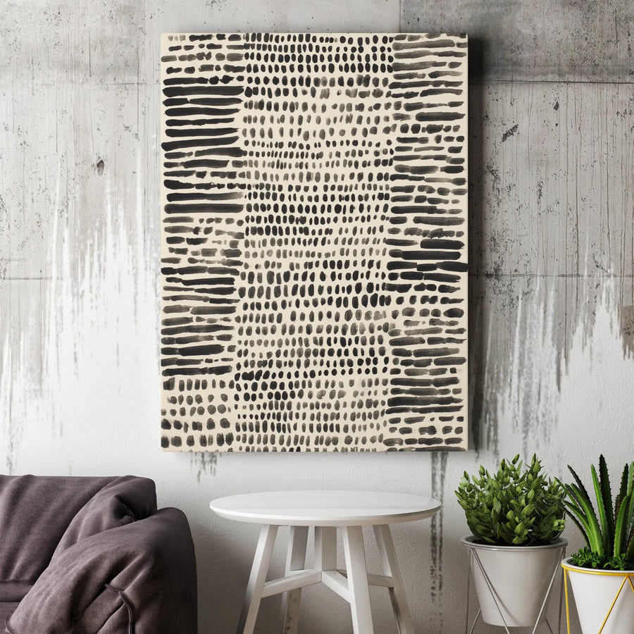 Abstract Minimalist Wall Art | Black Ink Brushstroke Dot Pattern | 1.25 Inch Gallery Wrap Canvas | Premium Modern Home Decor