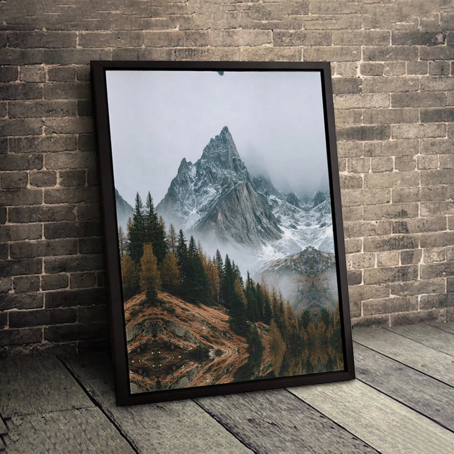 Mountain Landscape Canvas Wall Art | Snowy Peak and Autumn Forest Reflection | Premium Fade-Resistant Print | Nature Lover Home Office Decor Gift
