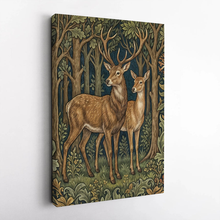 Vintage Deer Canvas Wall Art | Woodland Buck and Doe Illustration | Premium Gallery Wrapped Canvas | Rustic Cabin Decor Gift