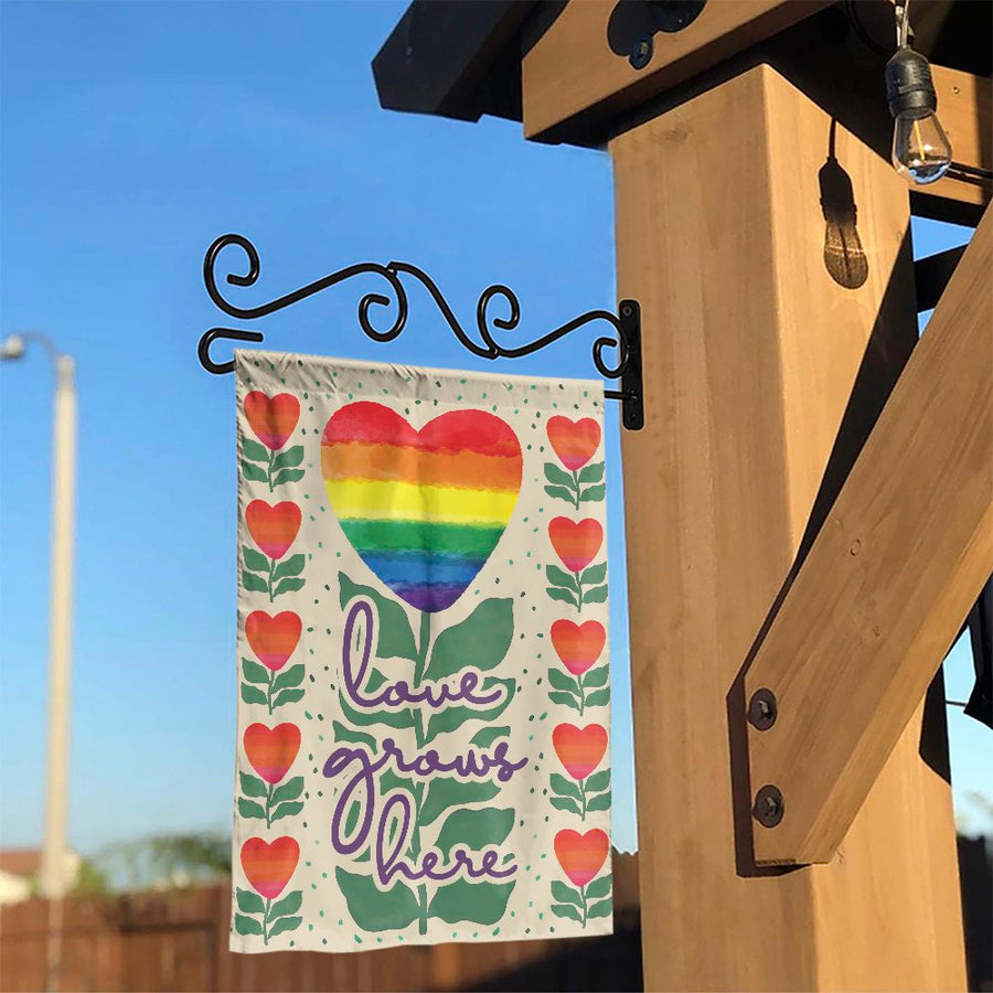 Love Grows Here Garden Flag | Rainbow Heart Pride Yard Decor | Weather-Resistant Polyester | LGBTQ+ Outdoor Banner Gift for Garden