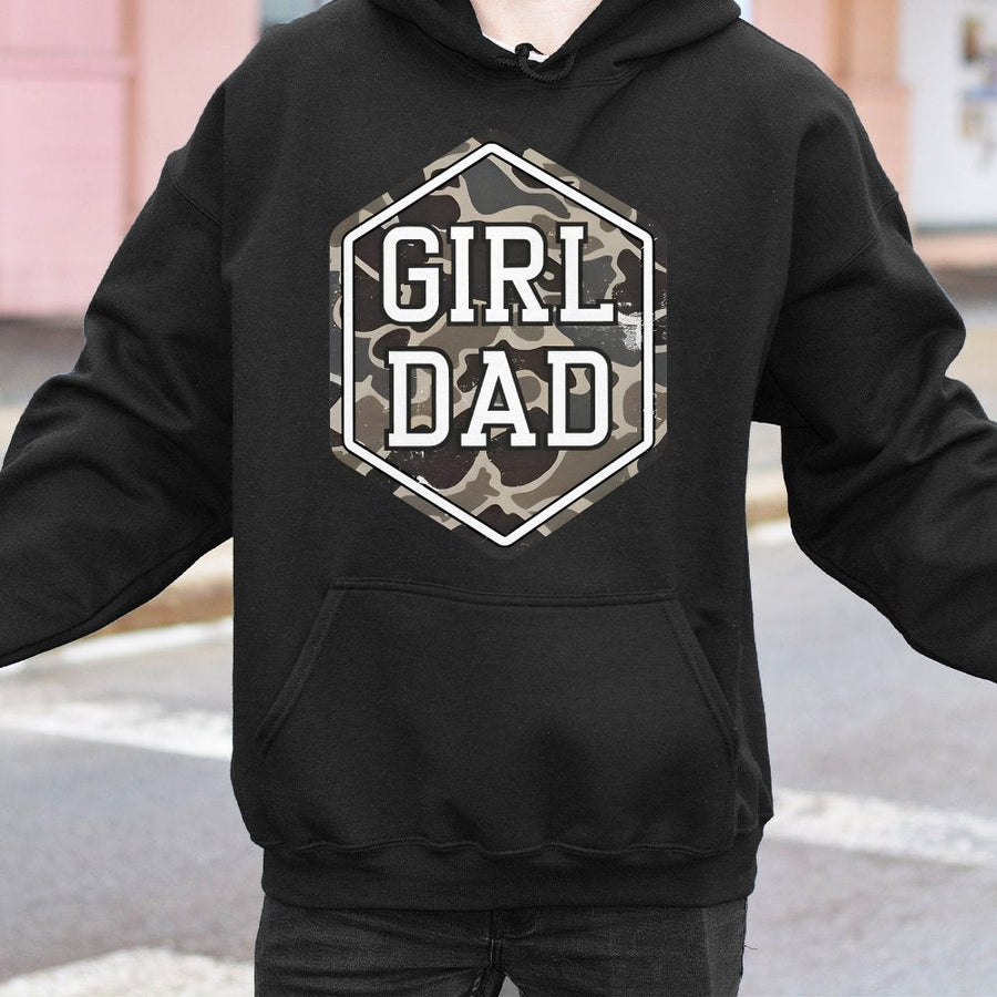 Girl Dad Hoodie | Camo Hexagon Graphic Print | Premium Cotton-Poly Blend | Best Gift for New Dads or Father's Day 2026