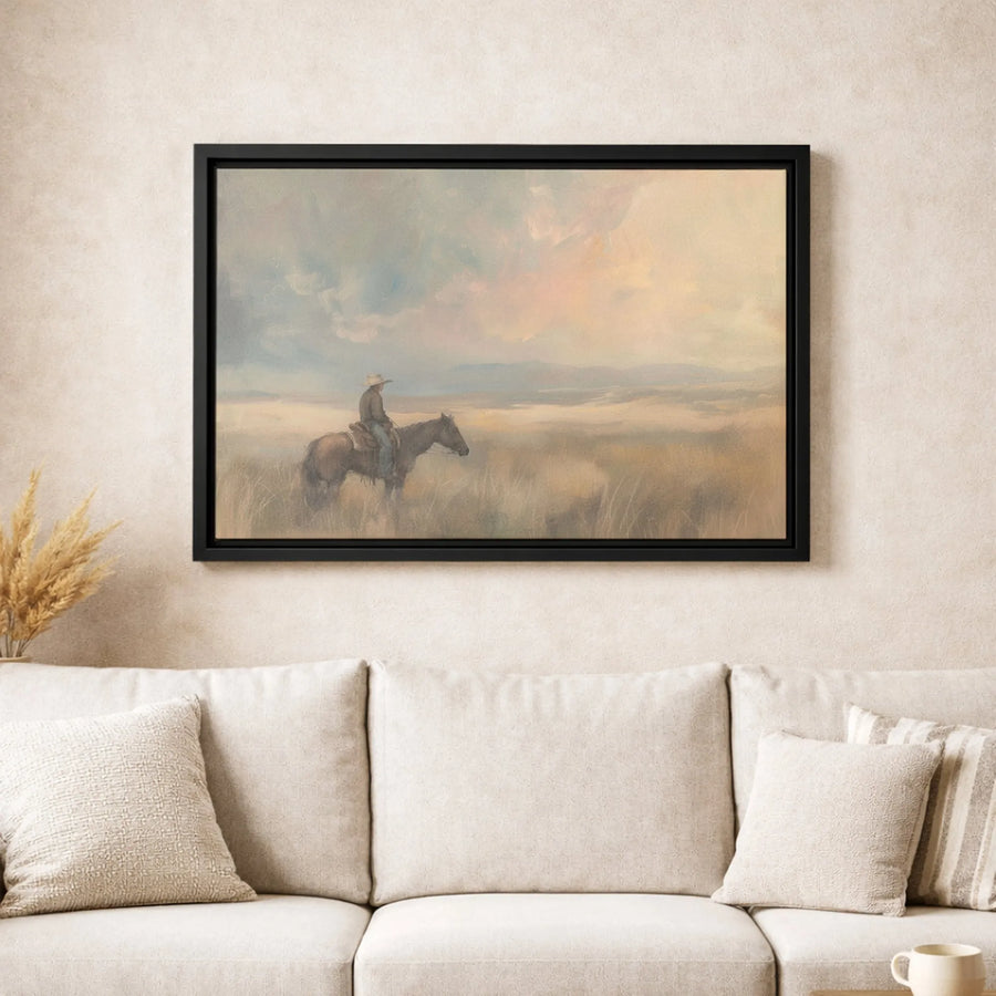 Lone Cowboy Western Wall Art | Sunset Horseback Landscape Canvas Print | Gallery-Quality Fade-Resistant Decor | Gift for Ranch Home Lovers
