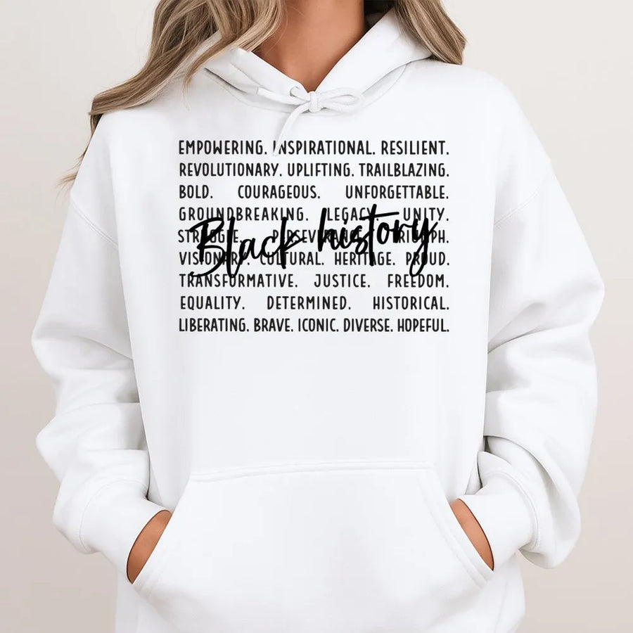 Black History Month Hoodie | Empowering Word Cloud Graphic | Premium Cotton Blend | Inspirational Gift for African American Heritage Awareness