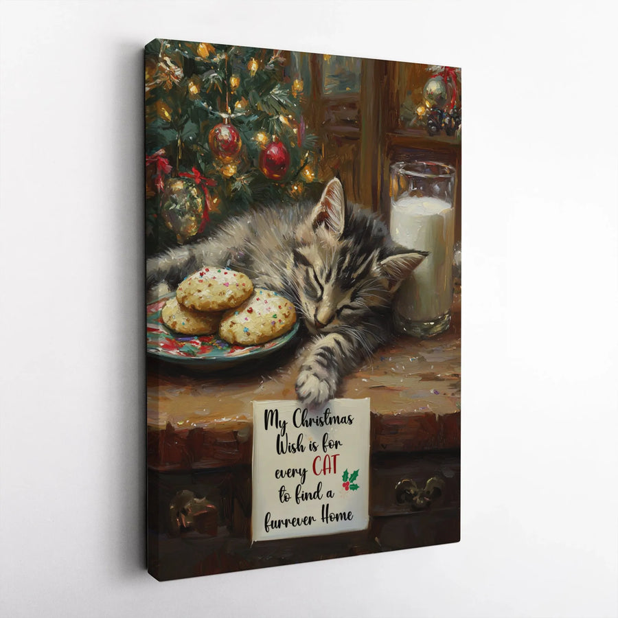 Sleeping Kitten Christmas Canvas Art | Furrever Home Holiday Wall Decor | Premium Stretched Gallery Wrap | Cat Lover Gift Idea