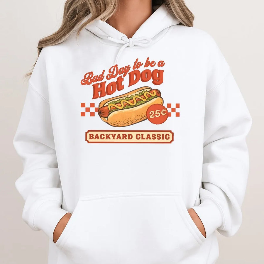 Funny Hot Dog Hoodie | Retro BBQ Graphic Pullover | Premium Soft Cotton Blend | Patriotic Summer Cookout Gift for Foodies