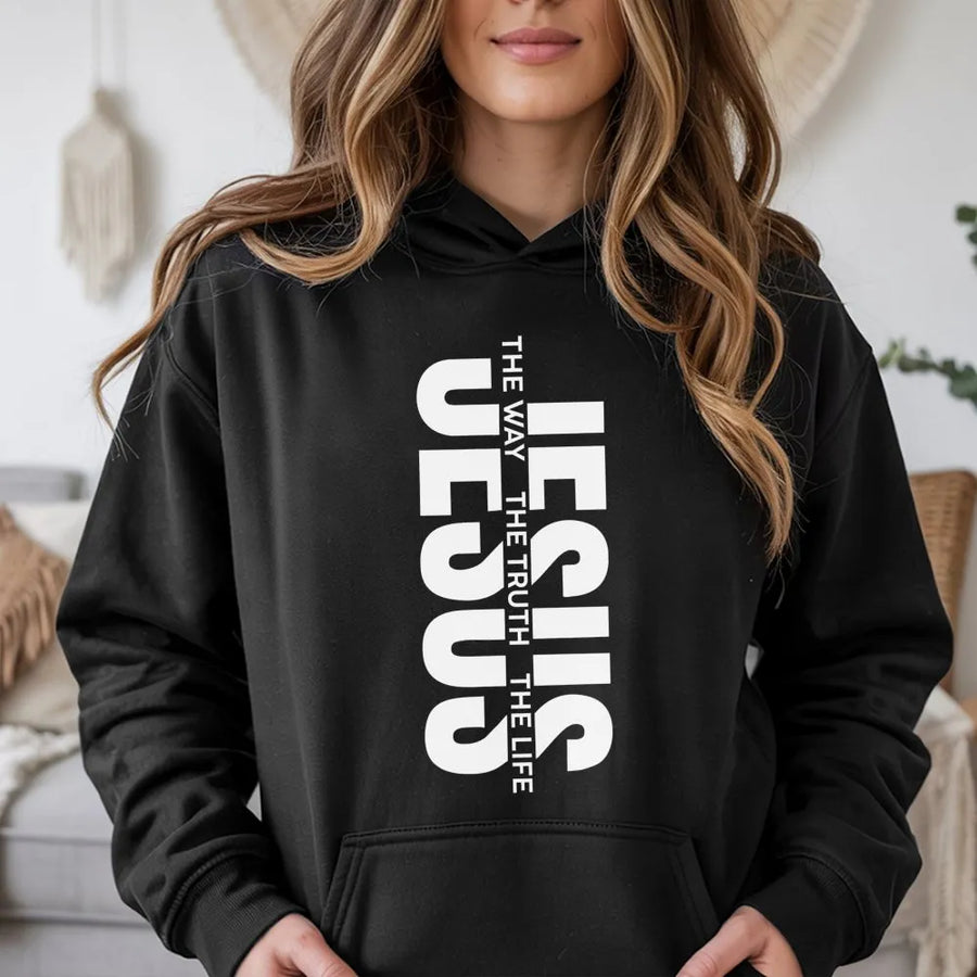 Jesus The Way The Truth The Life Hoodie | Minimalist Christian Graphic Sweatshirt | Premium Cotton Blend | Faith-Based Religious Apparel Gift