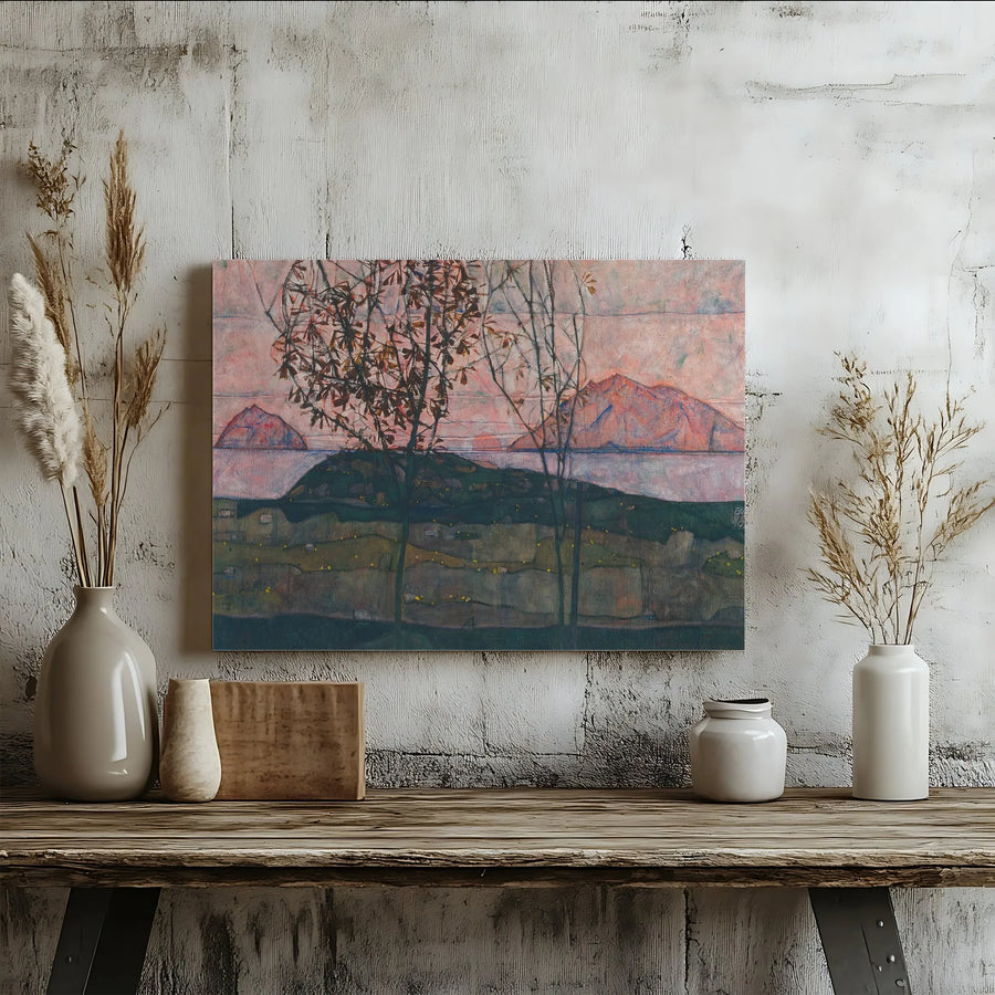 Egon Schiele Setting Sun Canvas Print | Expressionist Landscape Wall Art | Gallery Wrapped Premium Quality | Fine Art Home Office Decor Gift