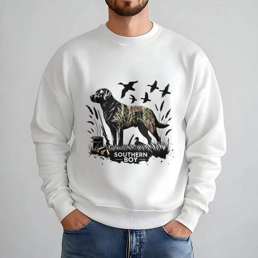 Southern Boy Hunting Sweatshirt | Lab Duck Hunter Graphic | Premium Cotton Blend | Gift For Outdoorsmen And Country Life Enthusiasts