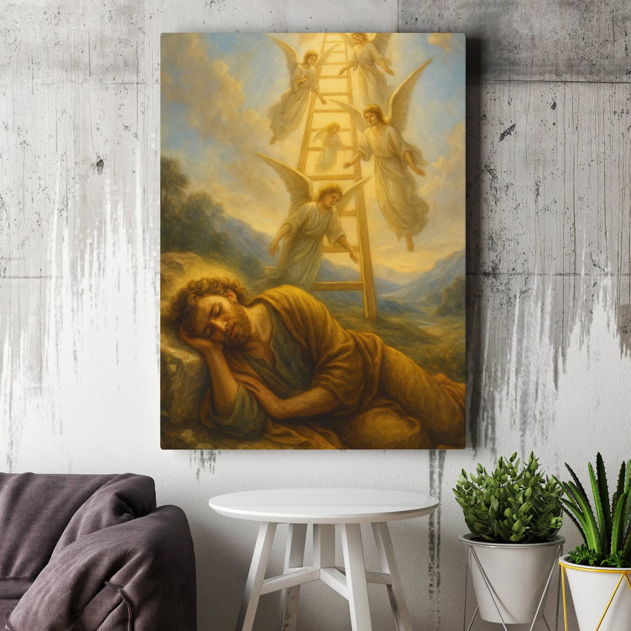 Jacobs Ladder Canvas Wall Art | Biblical Angels Dream Scene Print | Premium Gallery Wrapped Stretched Frame | Religious Home Decor Gift
