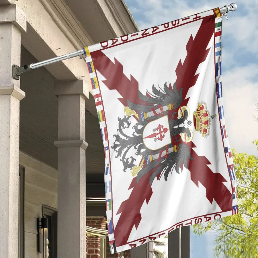 Hispanidad Castellana House Flag | Imperial Eagle & Cross of Burgundy Design | Premium Weather-Resistant Polyester | Spanish Heritage Outdoor Decor Gift