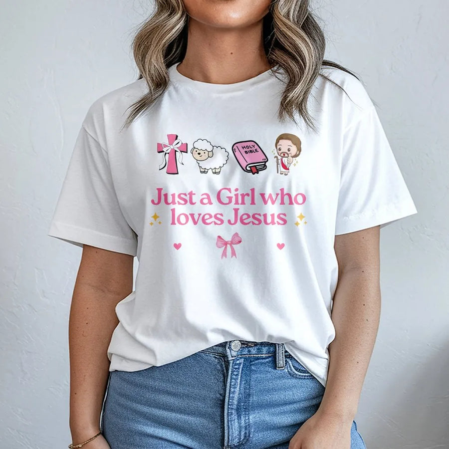 Just A Girl Who Loves Jesus Shirt | Cute Christian Graphic Tee | Soft Cotton Religious Apparel | Faith Based Gift for Christian Women and Girls