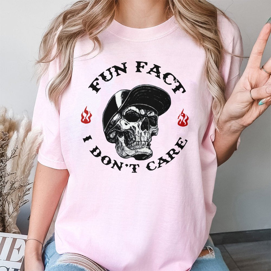 Fun Fact I Don't Care Skull T-Shirt | Sarcastic Graphic Tee | Premium Cotton Streetwear | Funny Gift for Him or Her