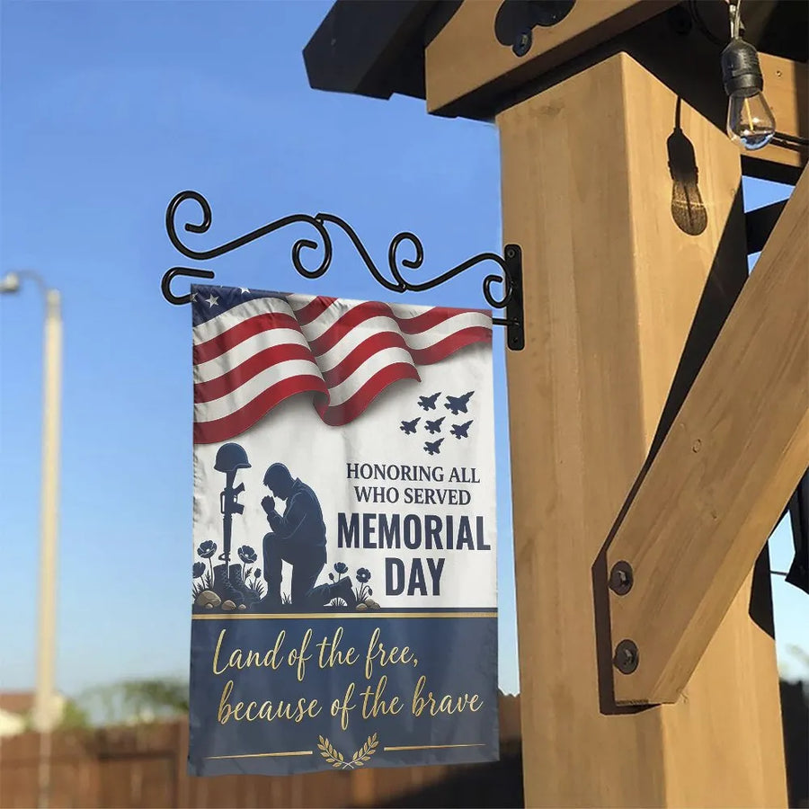 Memorial Day Garden Flag | Honoring All Who Served Kneeling Soldier | Double Sided Polyester | Premium Patriotic Yard Decor Gift