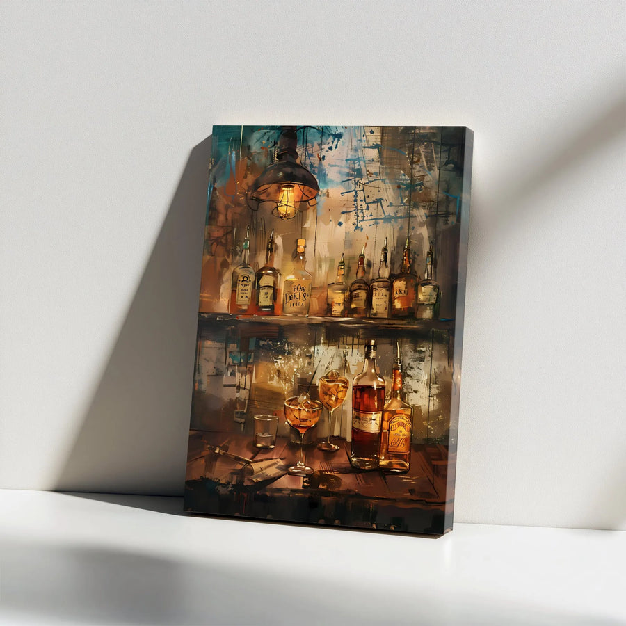 Whiskey Bar Wall Art Canvas | Moody Distillery Abstract Print | Premium Gallery Wrap Decor | Gift for Home Bar or Man Cave