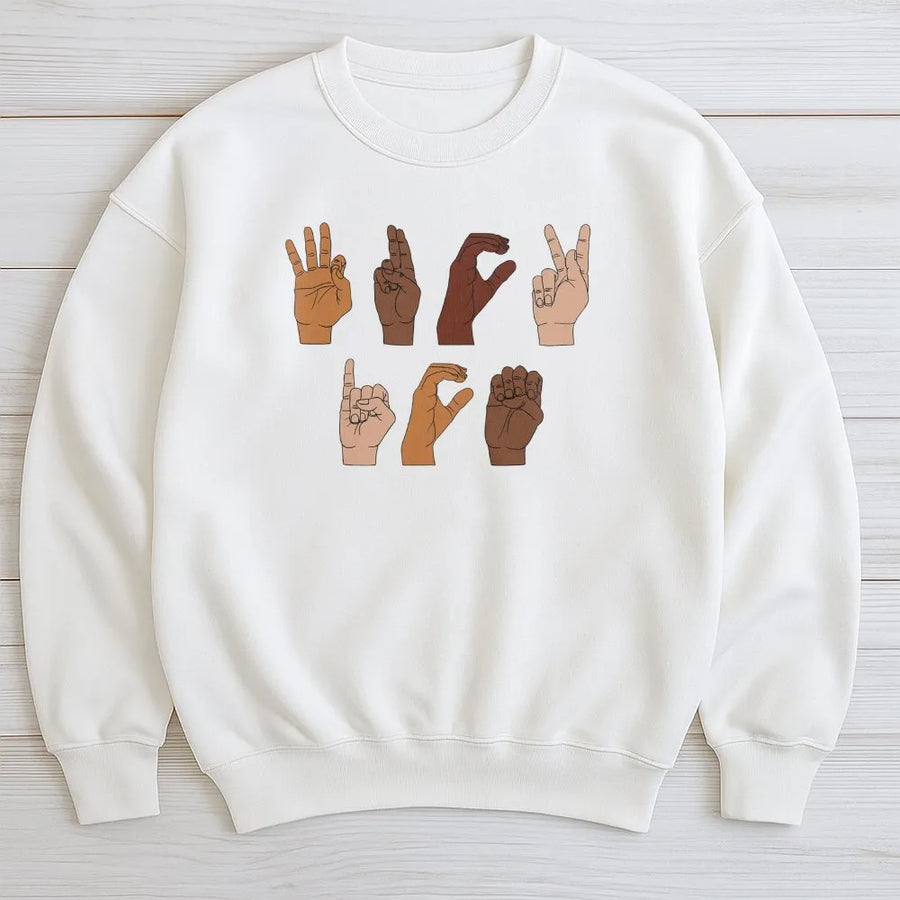Sign Language Protest Sweatshirt | Hand Signs Message Graphic | Premium Cotton Blend | Unisex Activism Gift for Social Justice