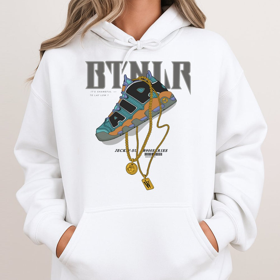 Streetwear Graphic Hoodie | Retro Sneaker and Gold Chain Illustration | Premium Cotton Blend | Gift for Sneakerhead and Hip Hop Fan