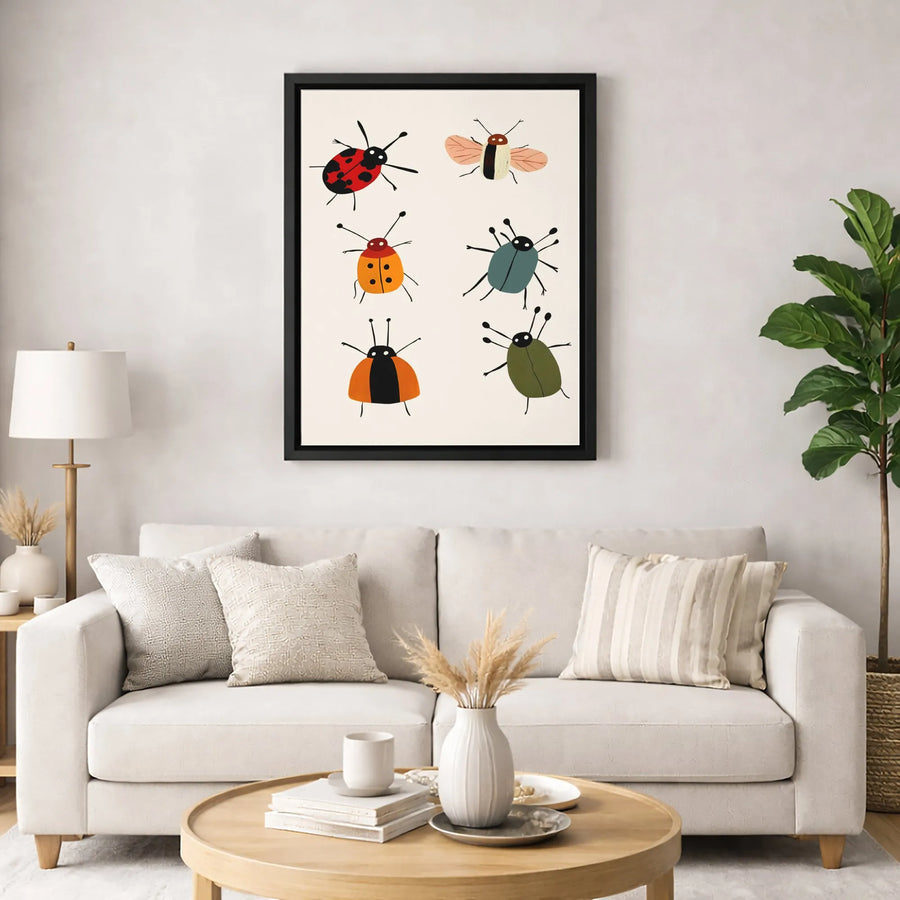 Cute Bug Canvas Art Print | Colorful Insect Illustration Wall Decor | 1.25 Inch Premium Gallery Wrap | Nursery Room & Kids Bedroom Gift