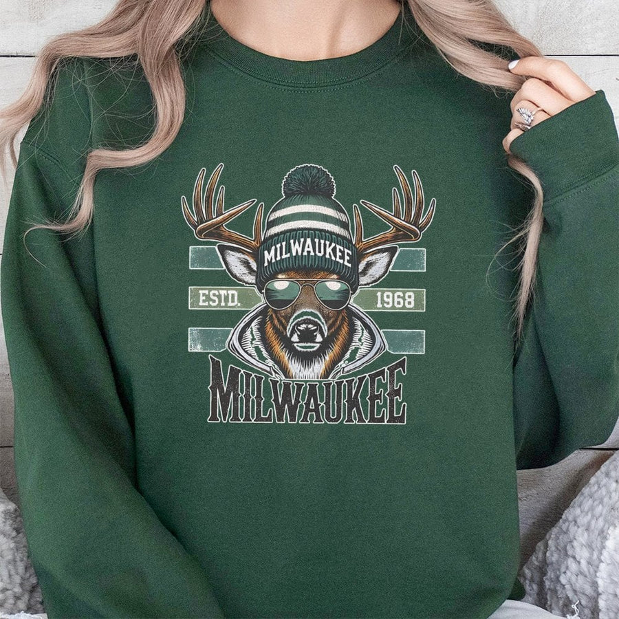 Milwaukee Deer Sweatshirt | Cool Buck with Beanie Graphic | Premium Cotton Blend | Unisex Sports Fan Gift for Basketball Lovers