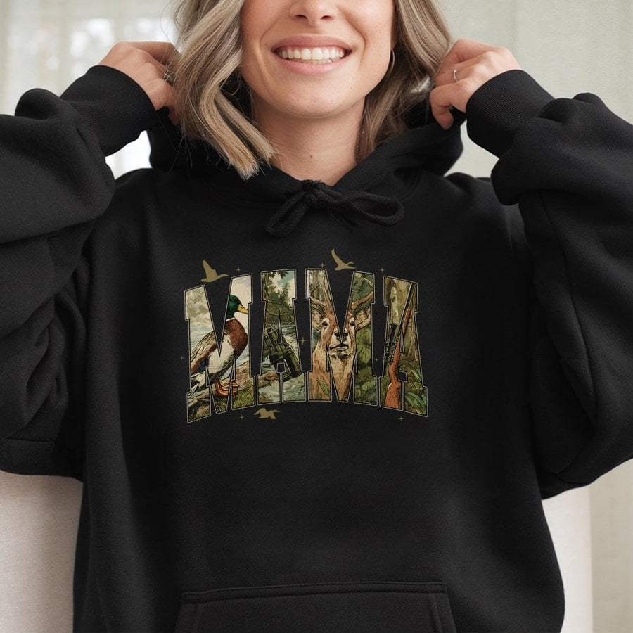 Hunting Mama Hoodie | Outdoor Deer And Duck Wildlife Graphic | Premium Cotton Blend | Gift For Hunting Mom