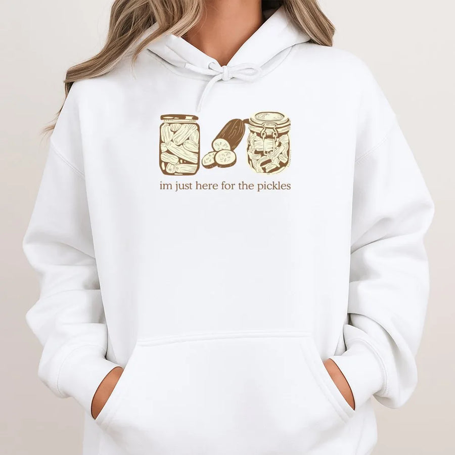 Pickle Hoodie | I'm Just Here For The Pickles Graphic Print | Premium Soft Cotton Blend | Funny Foodie Gift For Pickle Lovers
