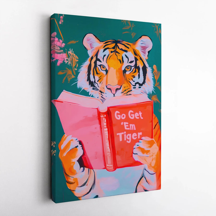 Motivational Tiger Canvas Print | Go Get 'Em Tiger Pop Art Quote | Premium Thick Gallery Canvas | Inspirational Office & Home Decor Gift