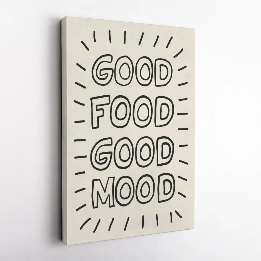 Good Food Good Mood Canvas Wall Art | Minimalist Kitchen Quote Print | Premium 1.25" Gallery Wrap | Modern Dining Room Decor Gift