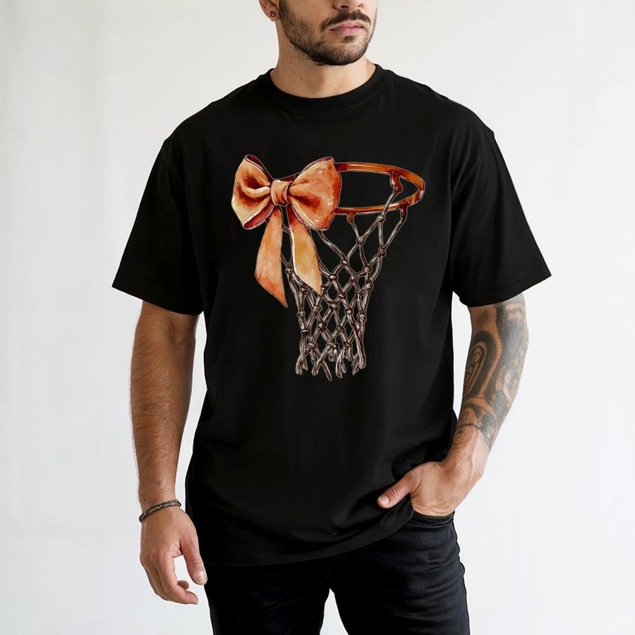 Coquette Basketball T-Shirt | Aesthetic Bow Hoop Graphic Design | 100% Cotton Premium Tee | Trendy Basketball Mom Game Day Gift