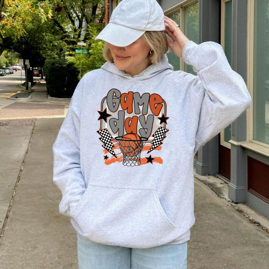 Game Day Basketball Hoodie | Retro Graphic Hoop Design | Premium Cotton Blend | Gift for Basketball Mom & Sports Fan