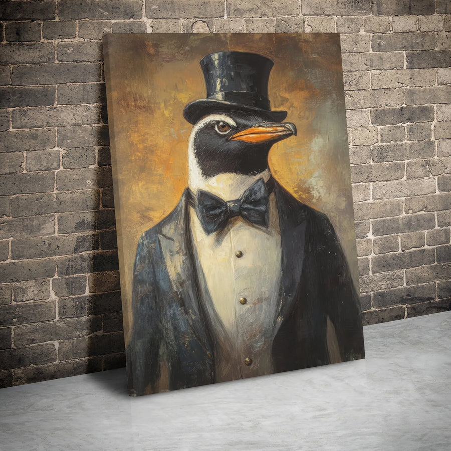 Penguin Wall Art | Dapper Tuxedo Portrait | Gallery Wrapped Canvas | Whimsical Animal Home Decor Gift