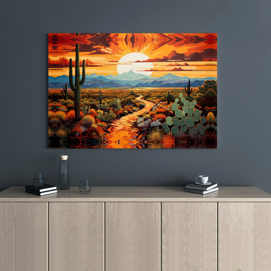 Desert Sunset Canvas Wall Art | Saguaro Cactus Mountain Landscape | 1.25-Inch Gallery Wrap Premium Print | Southwestern Home Decor Gift