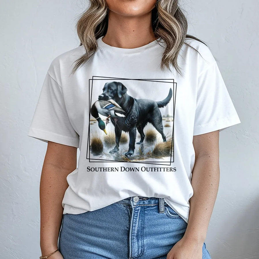 Black Labrador Duck Hunting T-Shirt | Retriever Waterfowl Design | Premium Cotton Apparel | Gift for Hunter & Outdoorsman