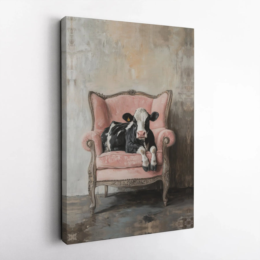 Cow in Armchair Canvas Print | Whimsical Farmhouse Animal Wall Art | 1.25" Gallery Quality Decor | Funny Rustic Living Room Gift