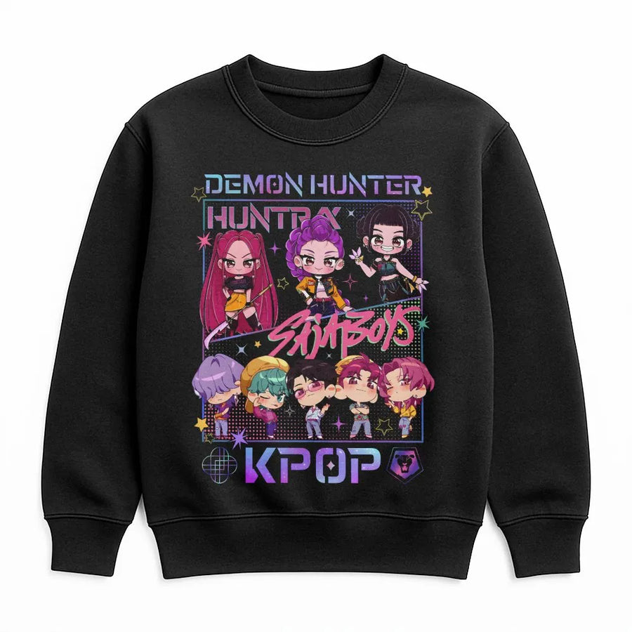 Kpop Anime Sweatshirt | Demon Hunter Manga Graphic Design | Premium Cotton Blend Unisex Pullover | Gift for K-Pop Fans and Otaku