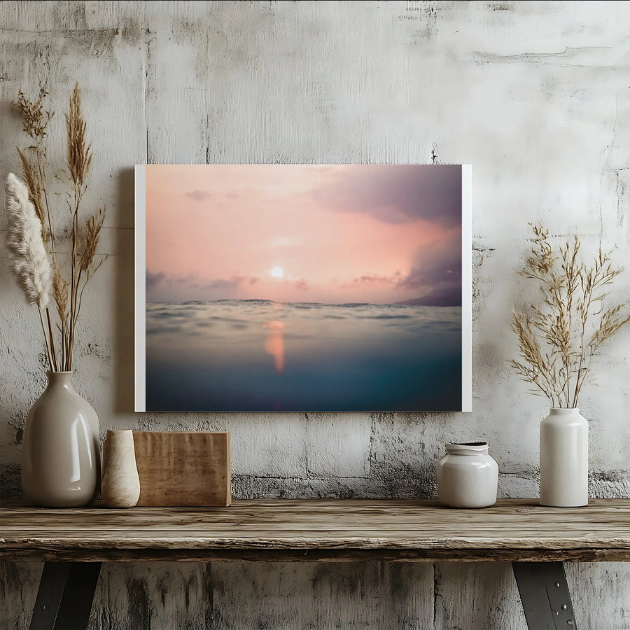 Ocean Sunset Canvas Wall Art | Over Under Water Photography Print | Premium Gallery Wrapped Canvas | Modern Coastal Home Decor Gift