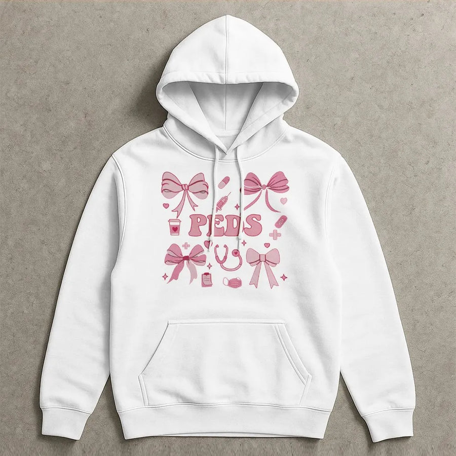 Pediatric Nurse Hoodie | Cute Coquette Bow Medical Design | Premium Cotton-Blend Apparel | Perfect Gift for Nursing Students & Peds RNs